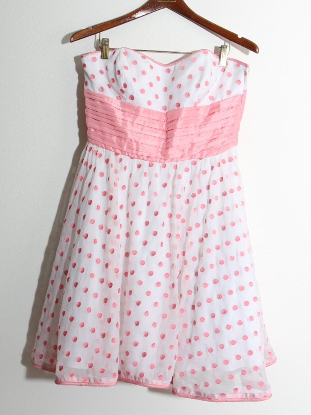 Betsey Johnson Vintage Pink White Polka Dot Dress Silk Strapless Size 10